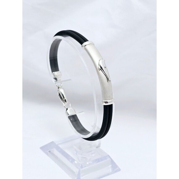 Unique 14K Solid White Gold Matte & Polished Finish Rubber Bracelet - 8" Length - Picture 5 of 16